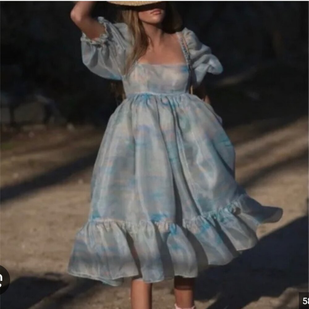 NWT Selkie The Renoir Sky French Puff Dress Size Small